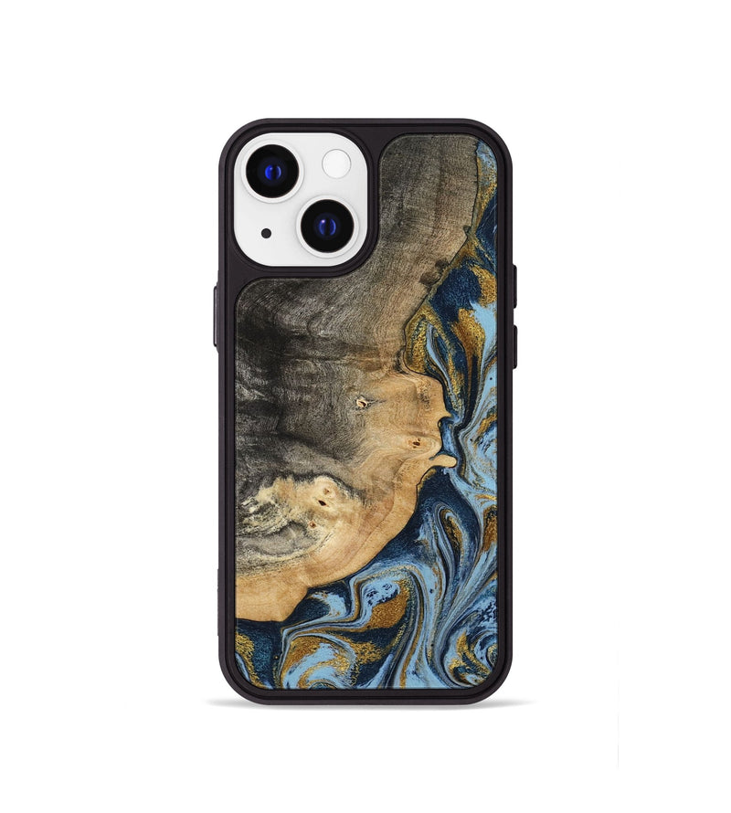 iPhone 13 mini Wood Phone Case - Earnest (Teal & Gold, 801463)