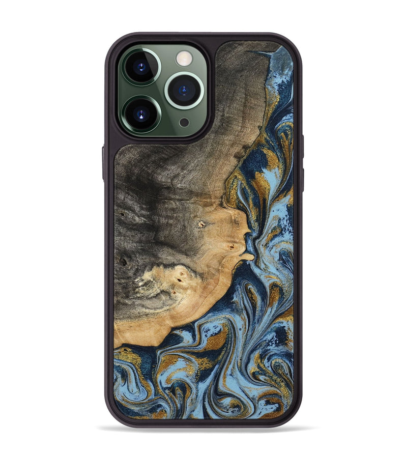 iPhone 13 Pro Max Wood Phone Case - Earnest (Teal & Gold, 801463)