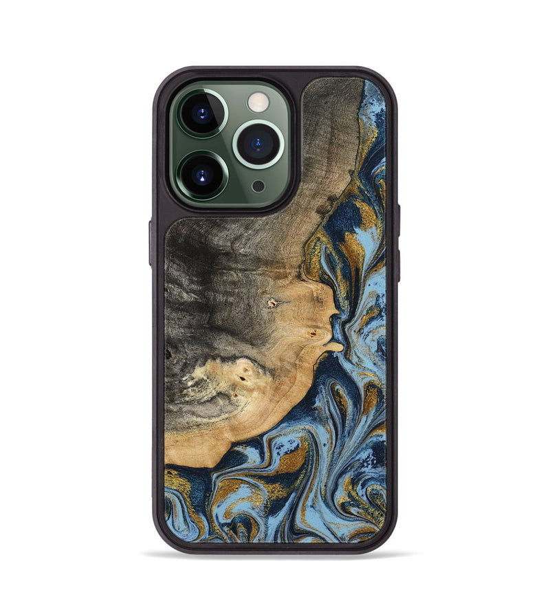 iPhone 13 Pro Wood Phone Case - Earnest (Teal & Gold, 801463)