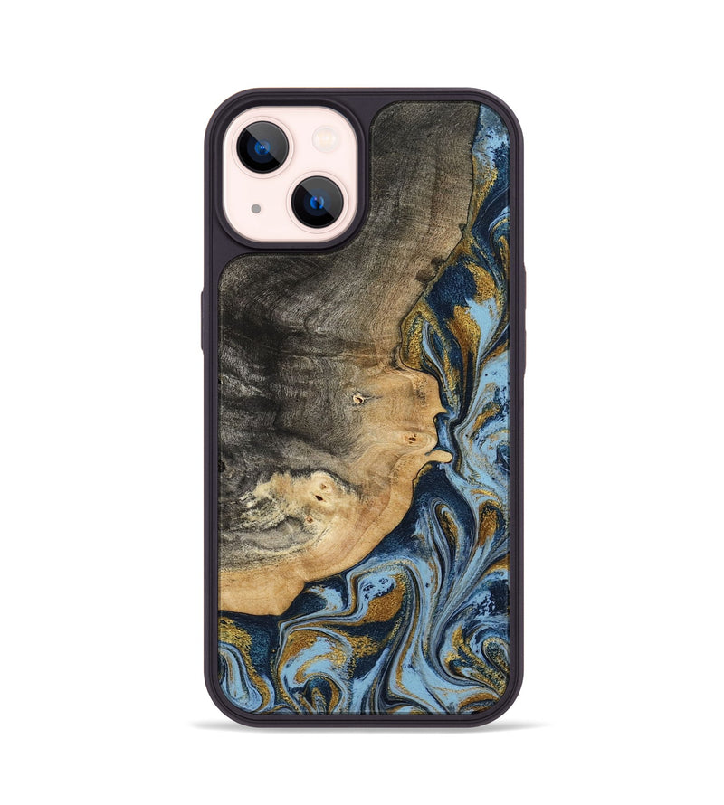 iPhone 14 Wood Phone Case - Earnest (Teal & Gold, 801463)