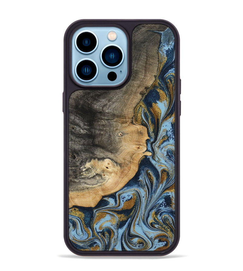 iPhone 14 Pro Max Wood Phone Case - Earnest (Teal & Gold, 801463)