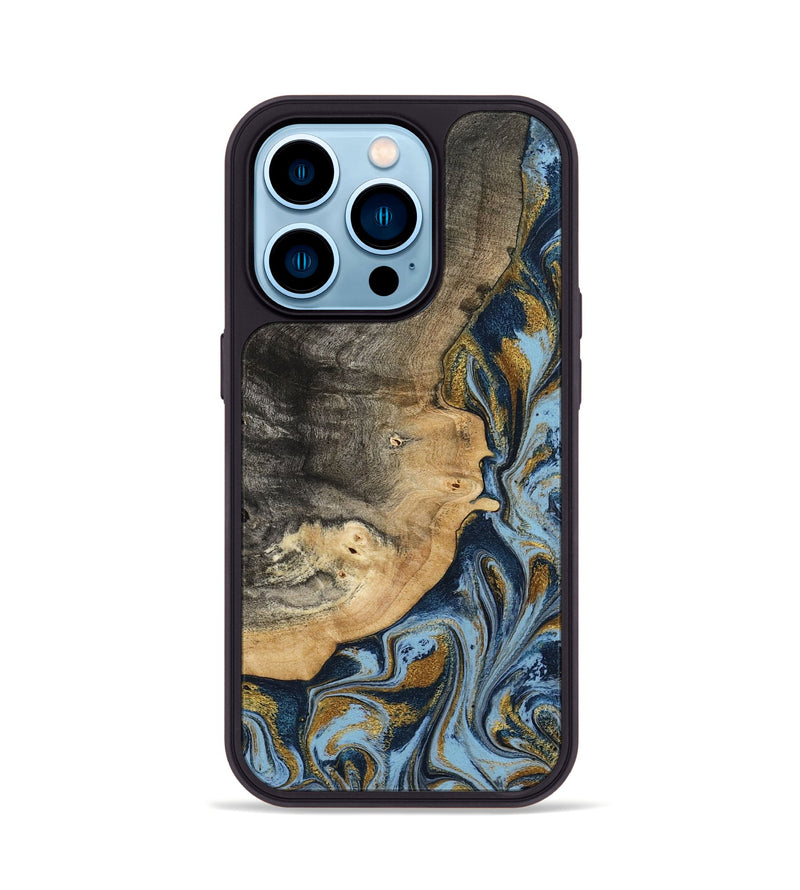 iPhone 14 Pro Wood Phone Case - Earnest (Teal & Gold, 801463)