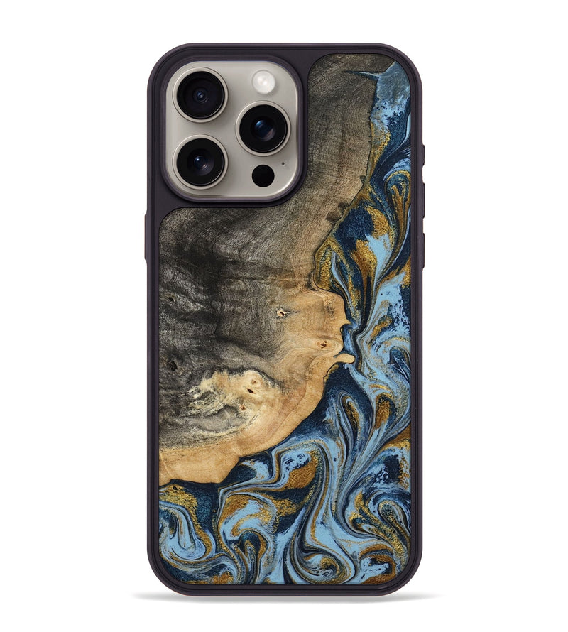 iPhone 15 Pro Max Wood Phone Case - Earnest (Teal & Gold, 801463)