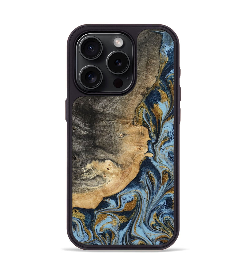 iPhone 15 Pro Wood Phone Case - Earnest (Teal & Gold, 801463)