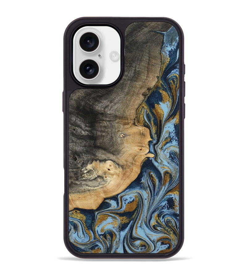 iPhone 16 Plus Wood Phone Case - Earnest (Teal & Gold, 801463)