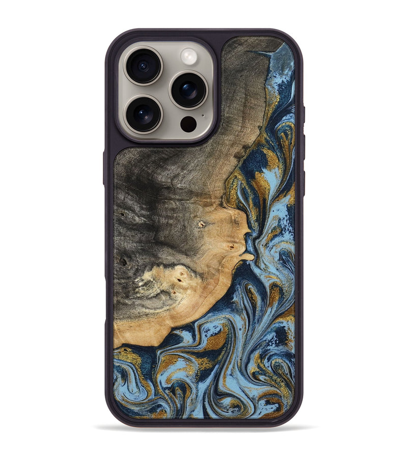 iPhone 16 Pro Max Wood Phone Case - Earnest (Teal & Gold, 801463)