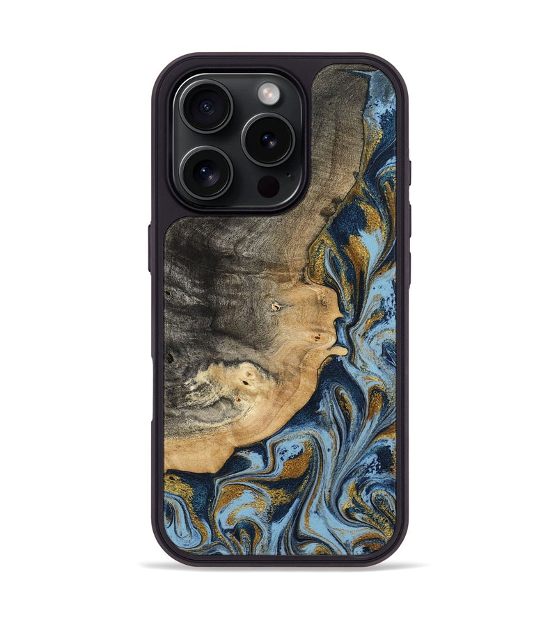 iPhone 16 Pro Wood Phone Case - Earnest (Teal & Gold, 801463)