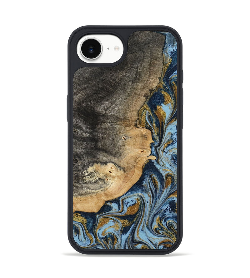 iPhone 16e Wood Phone Case - Earnest (Teal & Gold, 801463)