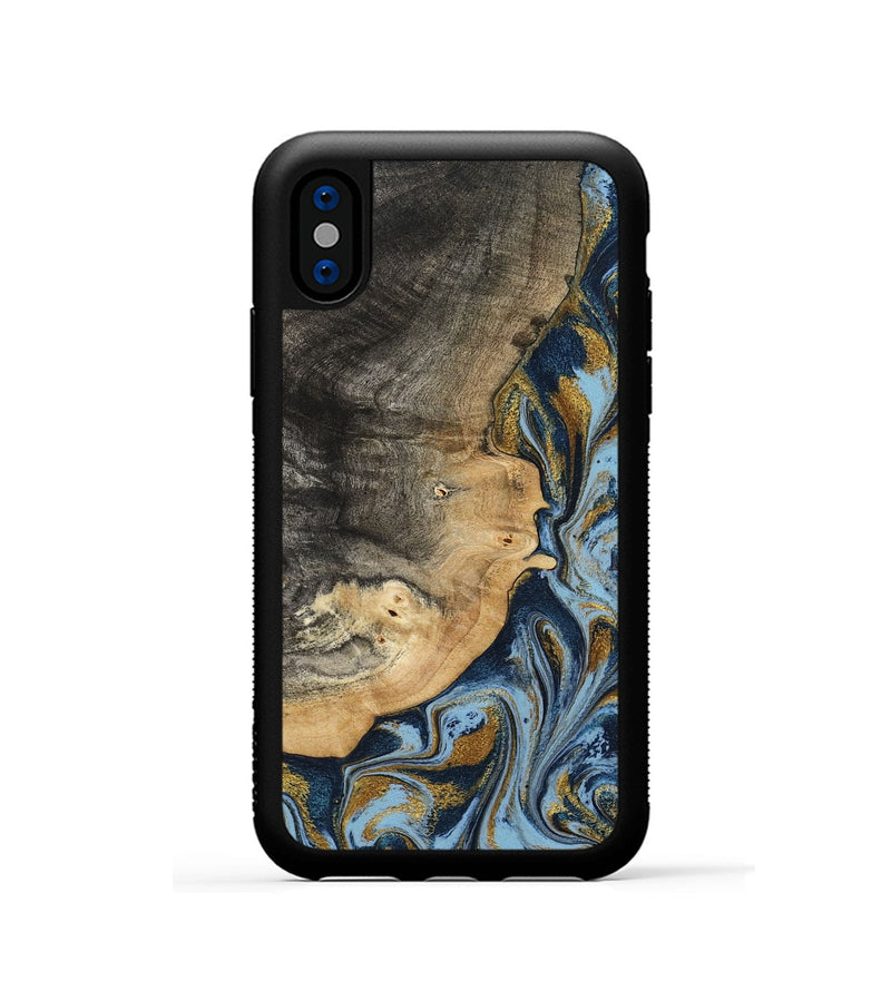 iPhone Xs Wood Phone Case - Earnest (Teal & Gold, 801463)