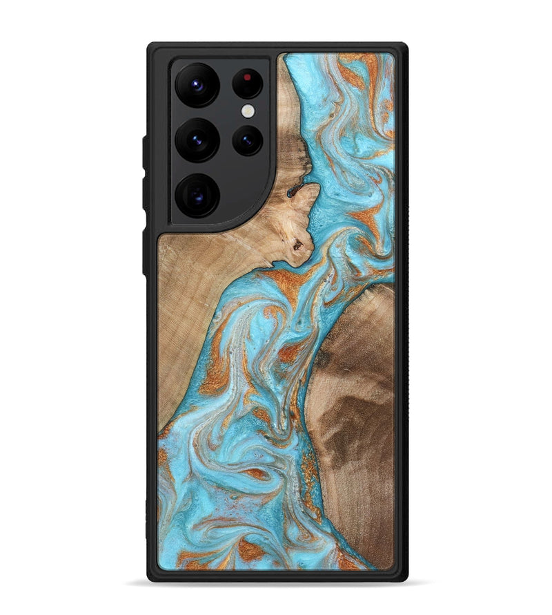 Galaxy S22 Ultra Wood Phone Case - Jody (Teal & Gold, 801464)