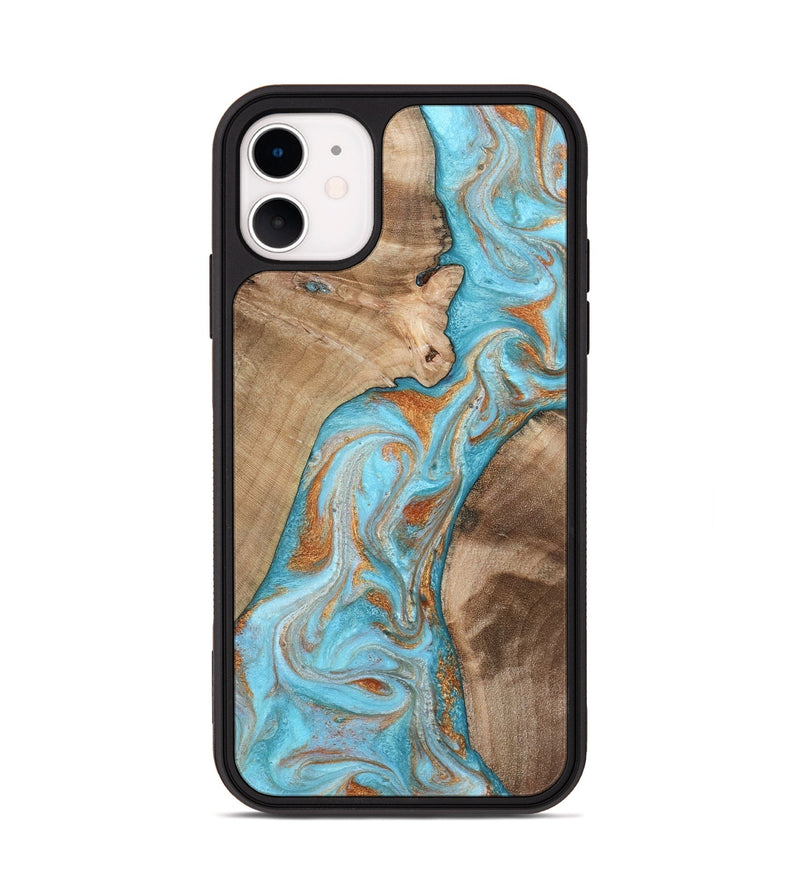 iPhone 11 Wood Phone Case - Jody (Teal & Gold, 801464)