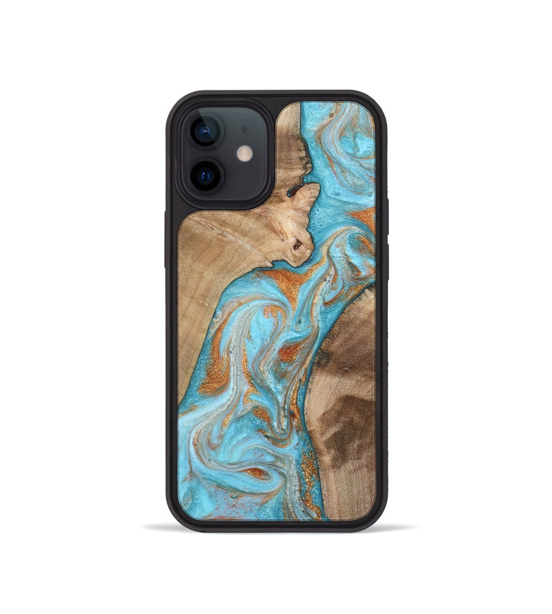 iPhone 12 mini Wood Phone Case - Jody (Teal & Gold, 801464)