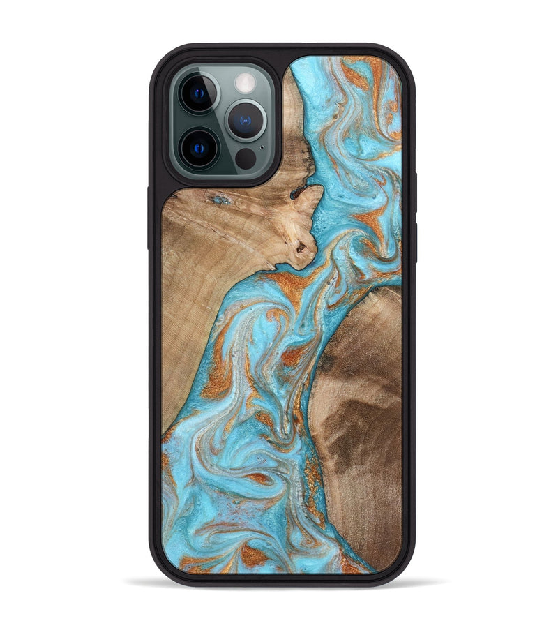 iPhone 12 Pro Max Wood Phone Case - Jody (Teal & Gold, 801464)