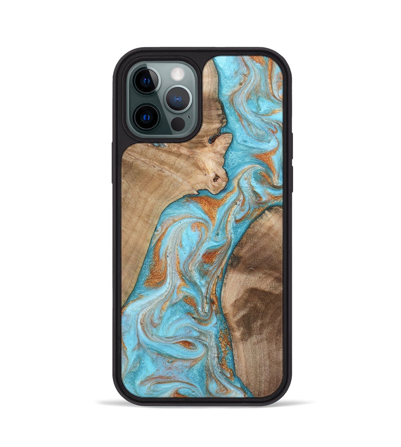 iPhone 12 Pro Wood Phone Case - Jody (Teal & Gold, 801464)