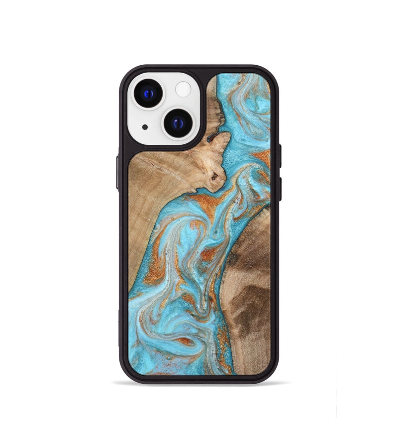iPhone 13 mini Wood Phone Case - Jody (Teal & Gold, 801464)