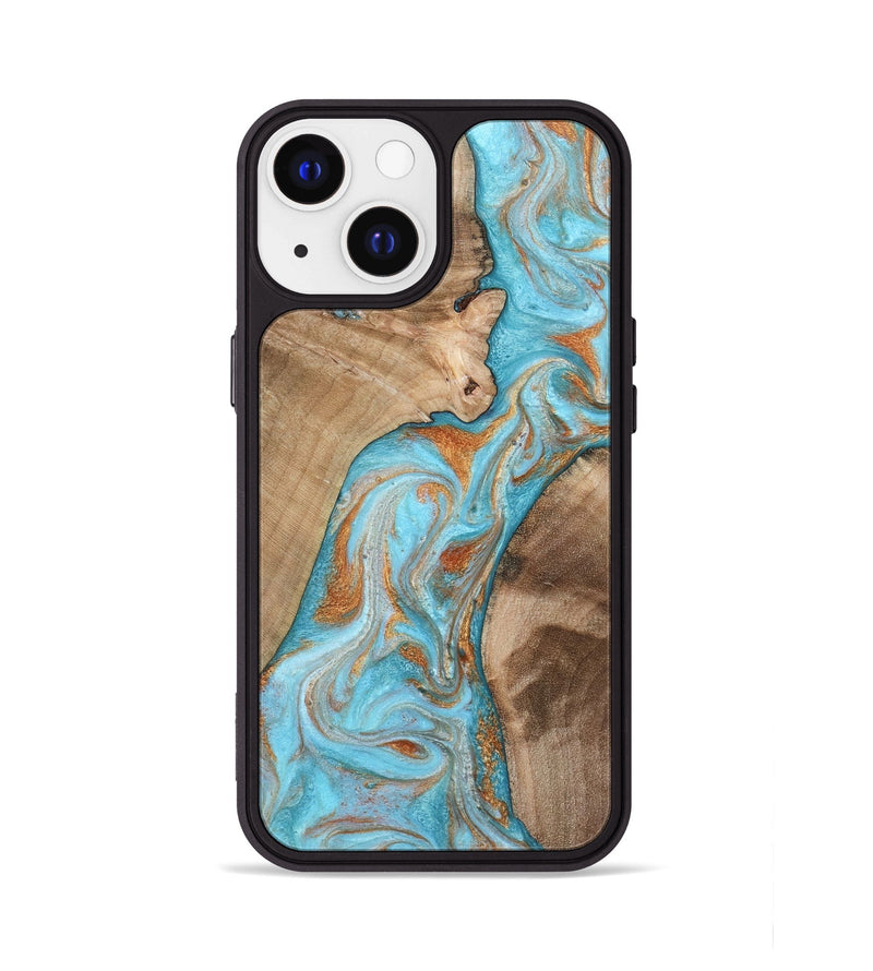 iPhone 13 Wood Phone Case - Jody (Teal & Gold, 801464)