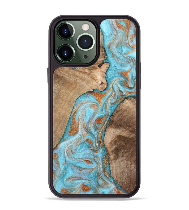 iPhone 13 Pro Max Wood Phone Case - Jody (Teal & Gold, 801464)
