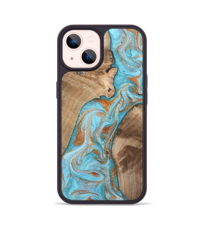 iPhone 14 Wood Phone Case - Jody (Teal & Gold, 801464)