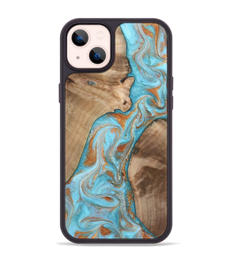 iPhone 14 Plus Wood Phone Case - Jody (Teal & Gold, 801464)