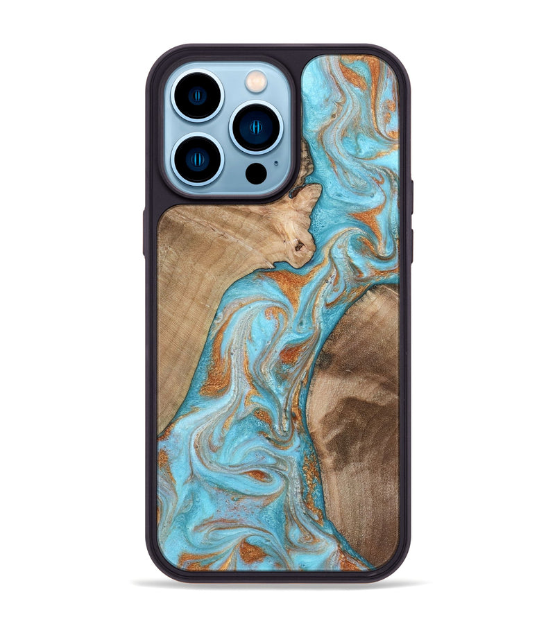 iPhone 14 Pro Max Wood Phone Case - Jody (Teal & Gold, 801464)