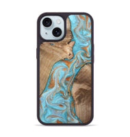iPhone 15 Wood Phone Case - Jody (Teal & Gold, 801464)
