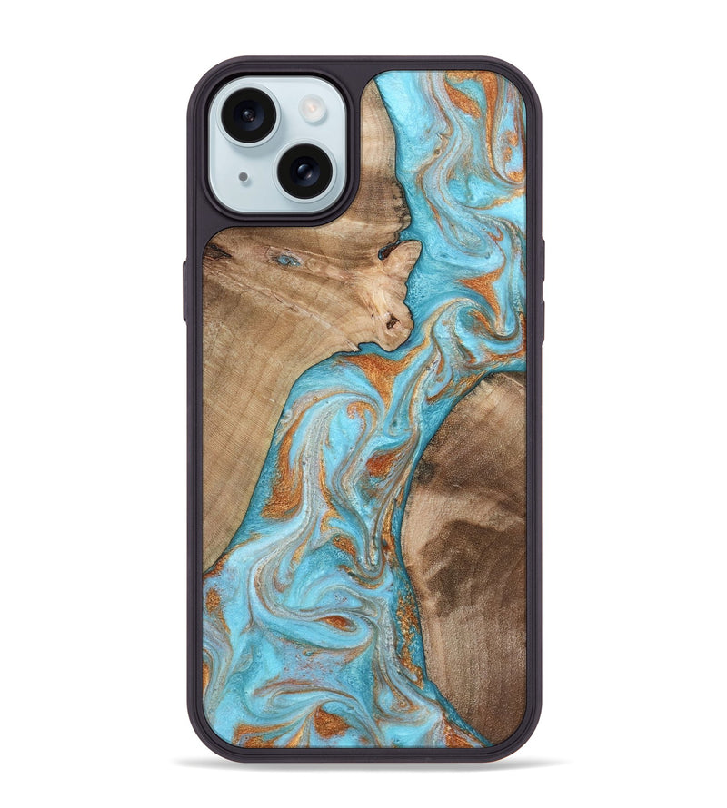 iPhone 15 Plus Wood Phone Case - Jody (Teal & Gold, 801464)