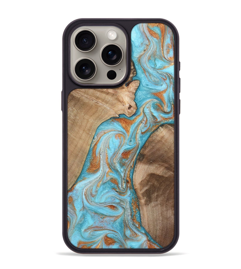 iPhone 15 Pro Max Wood Phone Case - Jody (Teal & Gold, 801464)