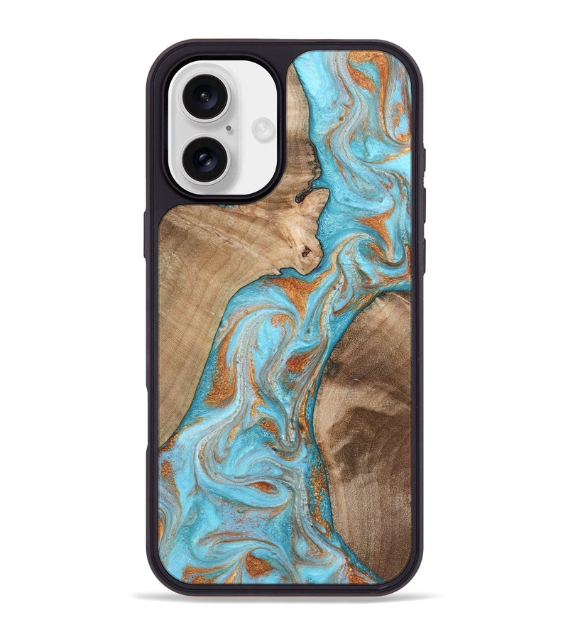 iPhone 16 Plus Wood Phone Case - Jody (Teal & Gold, 801464)