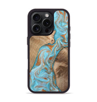 iPhone 16 Pro Wood Phone Case - Jody (Teal & Gold, 801464)