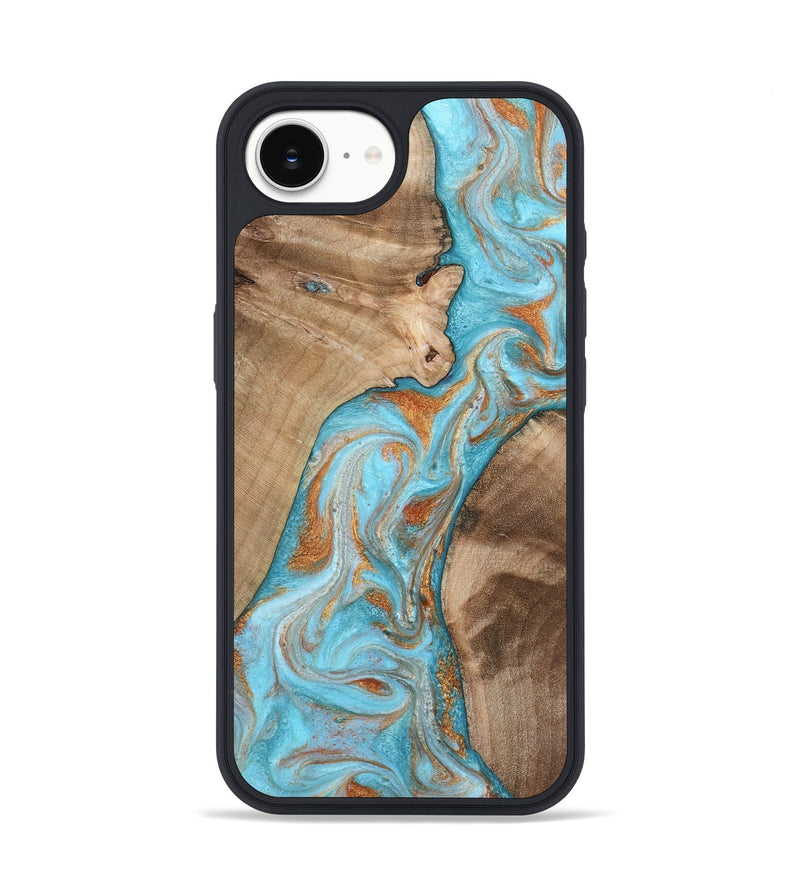 iPhone 16e Wood Phone Case - Jody (Teal & Gold, 801464)