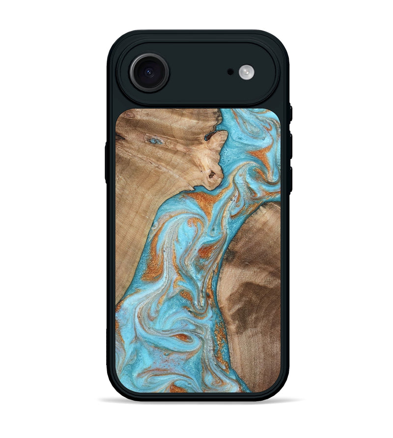 iPhone 17 Air Wood Phone Case - Jody (Teal & Gold, 801464)