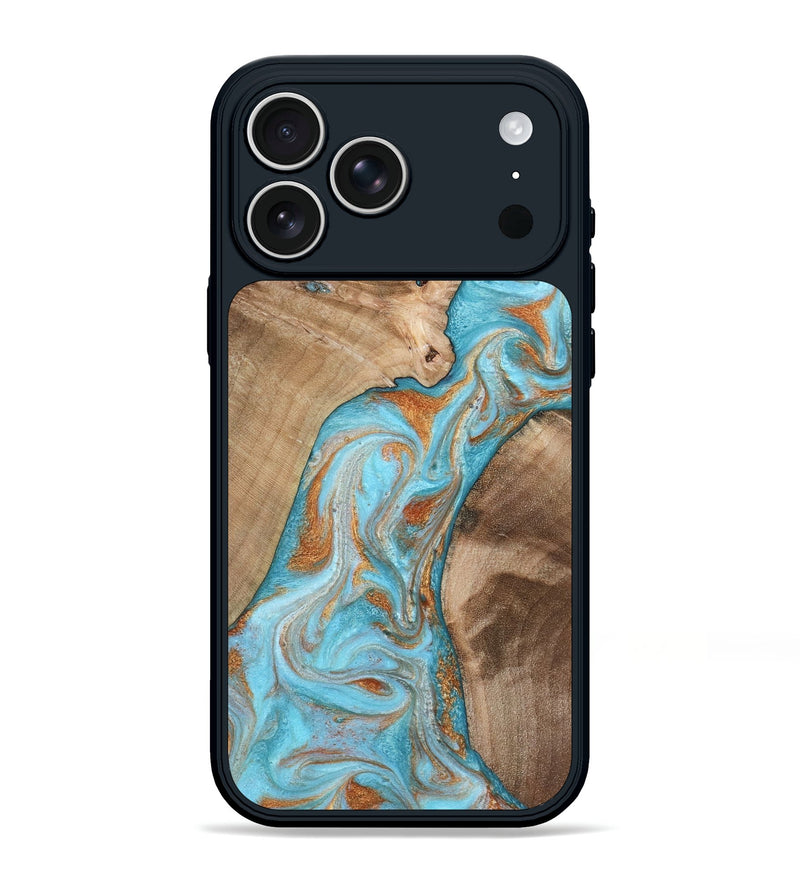 iPhone 17 Pro Max Wood Phone Case - Jody (Teal & Gold, 801464)