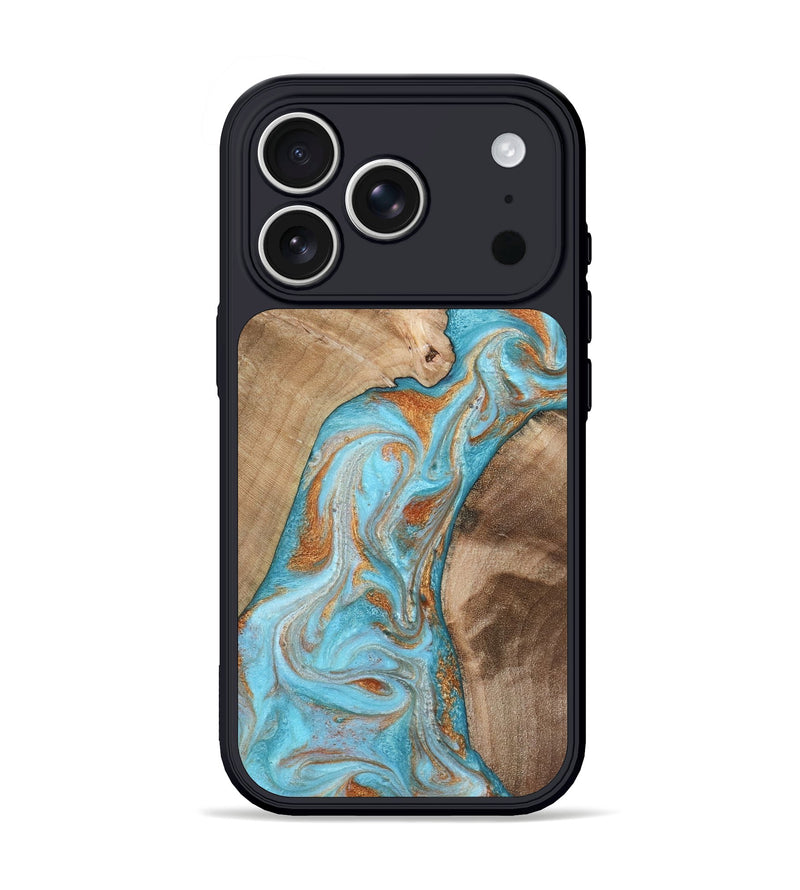 iPhone 17 Pro Wood Phone Case - Jody (Teal & Gold, 801464)