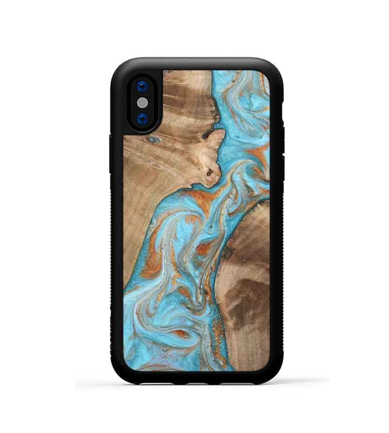iPhone Xs Wood Phone Case - Jody (Teal & Gold, 801464)