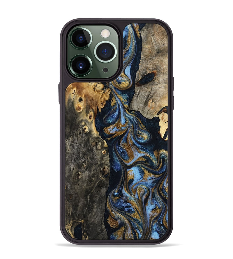 iPhone 13 Pro Max Wood Phone Case - Jarrod (Teal & Gold, 801465)