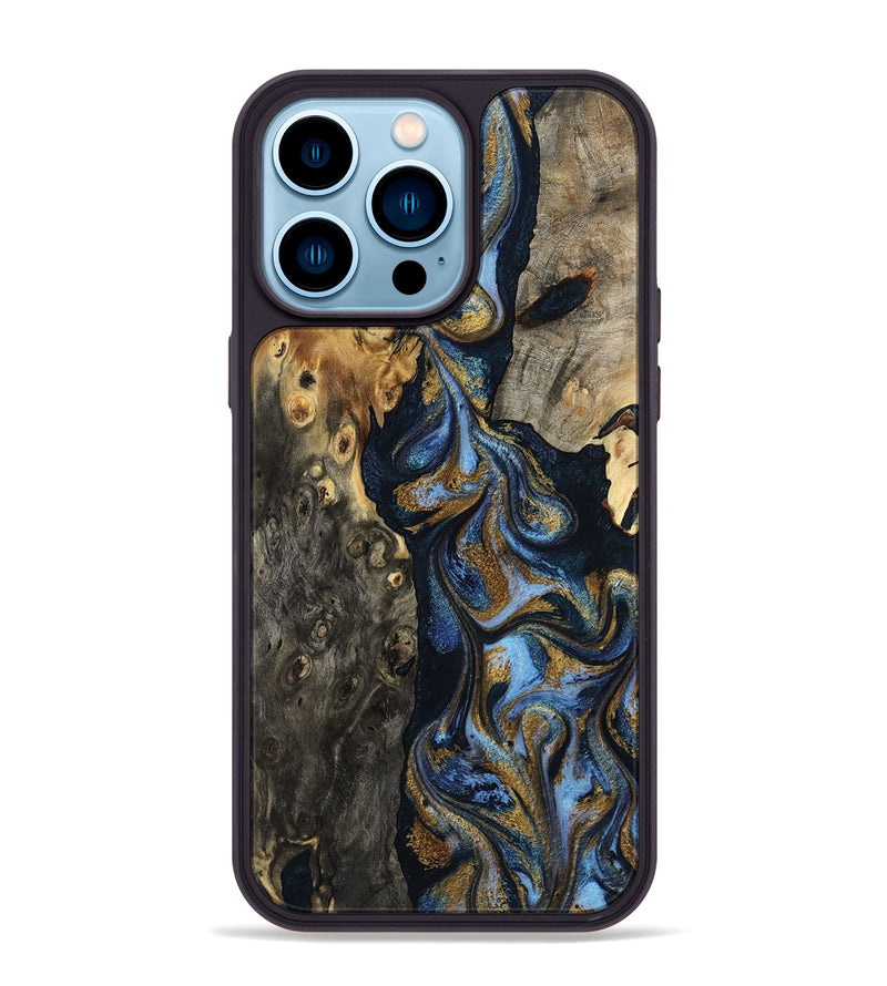 iPhone 14 Pro Max Wood Phone Case - Jarrod (Teal & Gold, 801465)