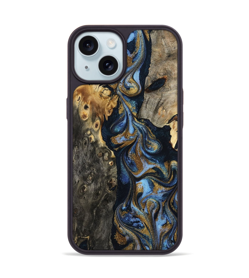 iPhone 15 Wood Phone Case - Jarrod (Teal & Gold, 801465)