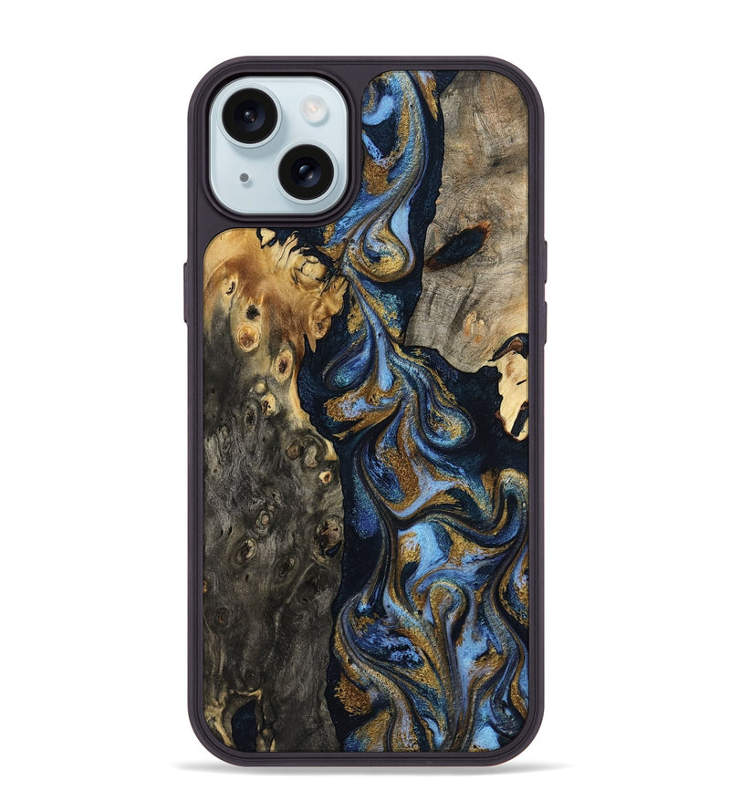 iPhone 15 Plus Wood Phone Case - Jarrod (Teal & Gold, 801465)