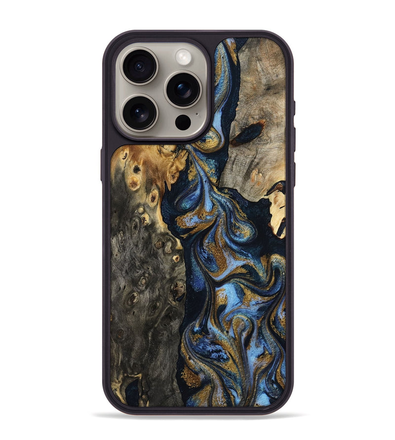 iPhone 15 Pro Max Wood Phone Case - Jarrod (Teal & Gold, 801465)