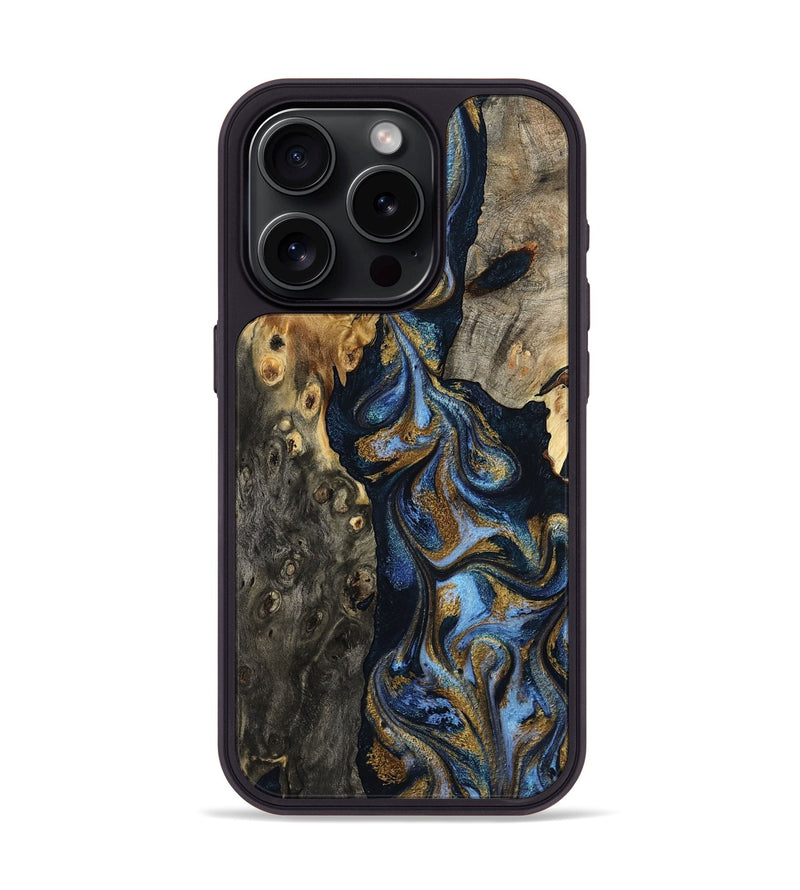 iPhone 15 Pro Wood Phone Case - Jarrod (Teal & Gold, 801465)