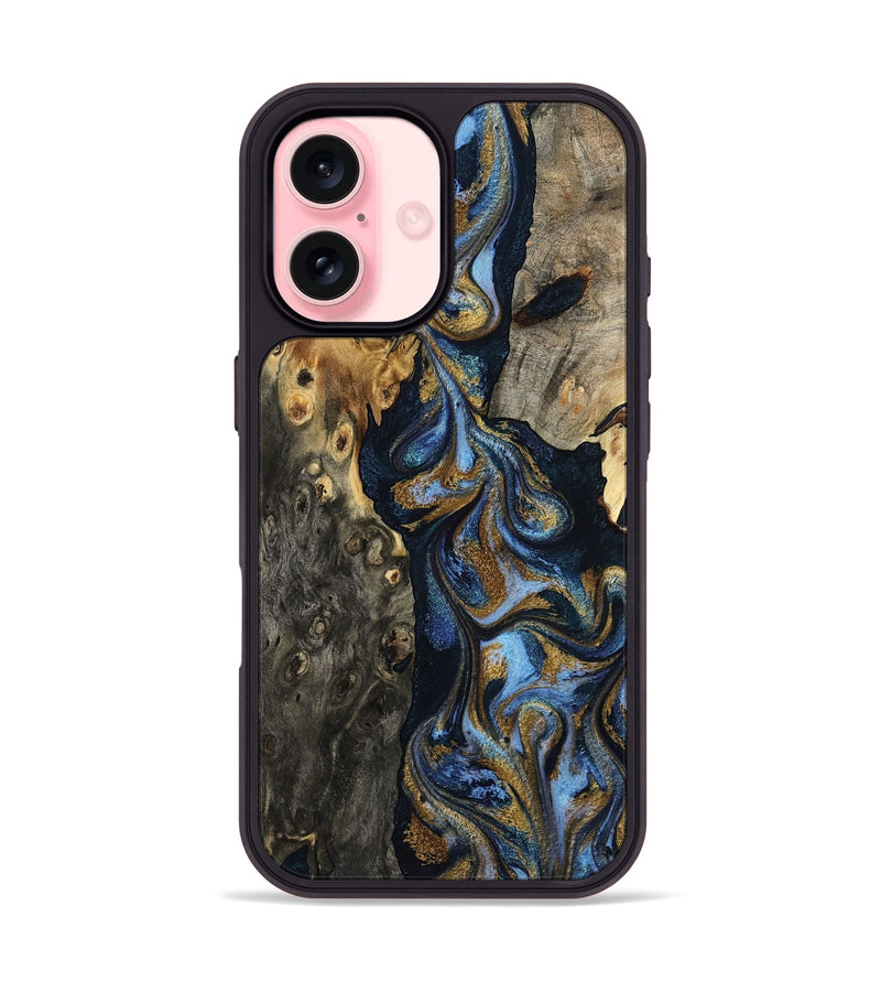 iPhone 16 Wood Phone Case - Jarrod (Teal & Gold, 801465)
