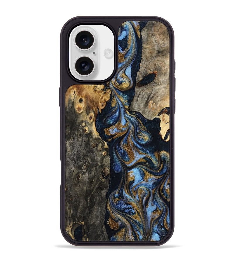 iPhone 16 Plus Wood Phone Case - Jarrod (Teal & Gold, 801465)