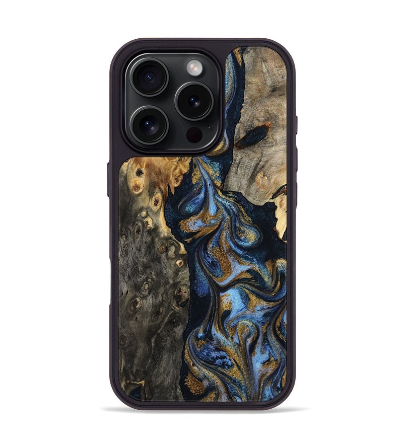 iPhone 16 Pro Wood Phone Case - Jarrod (Teal & Gold, 801465)