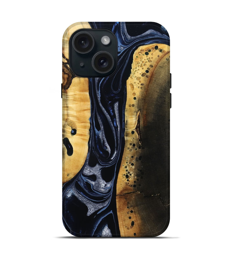 iPhone 15 Wood Live Edge Phone Case - Velda (Black & White, 801467)