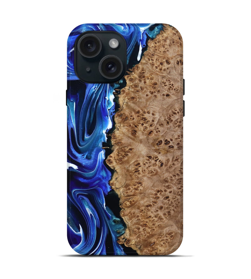 iPhone 15 Wood Live Edge Phone Case - Dayana (Blue, 801469)