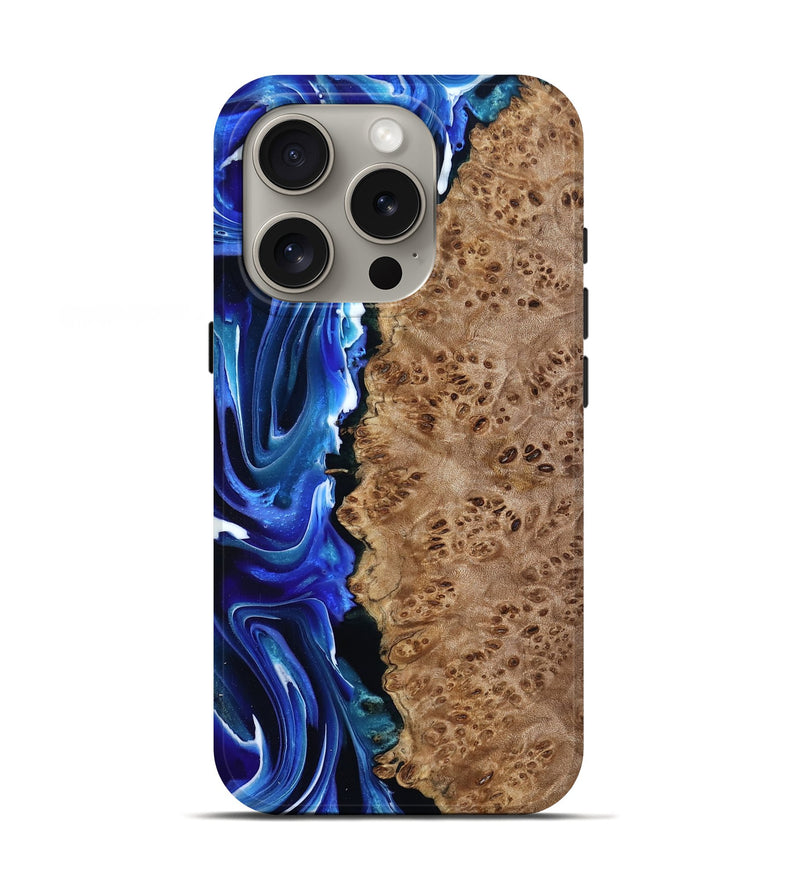 iPhone 16 Pro Wood Live Edge Phone Case - Dayana (Blue, 801469)