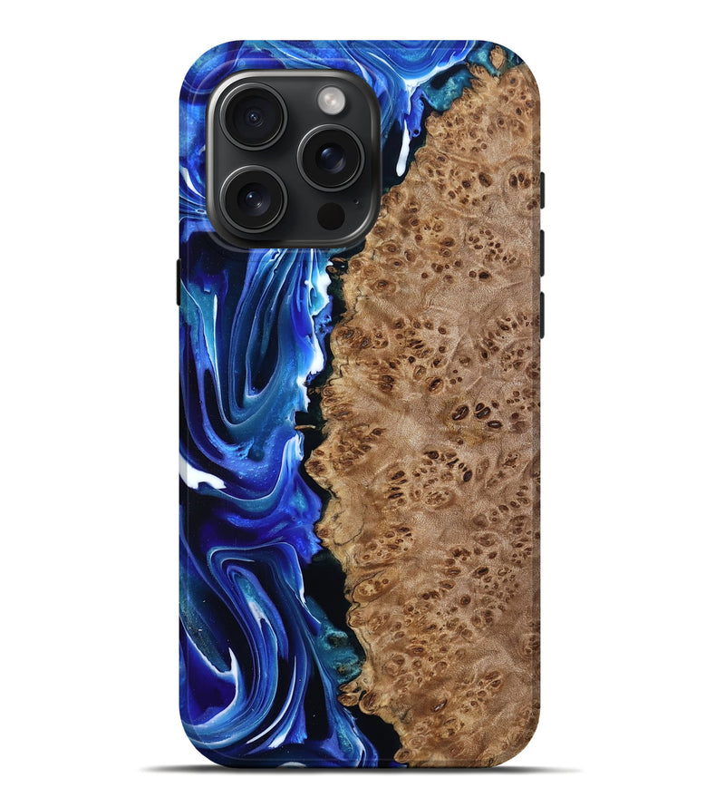 iPhone 16 Pro Max Wood Live Edge Phone Case - Dayana (Blue, 801469)
