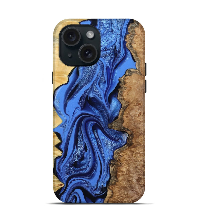 iPhone 15 Wood Live Edge Phone Case - Arnold (Blue, 801470)