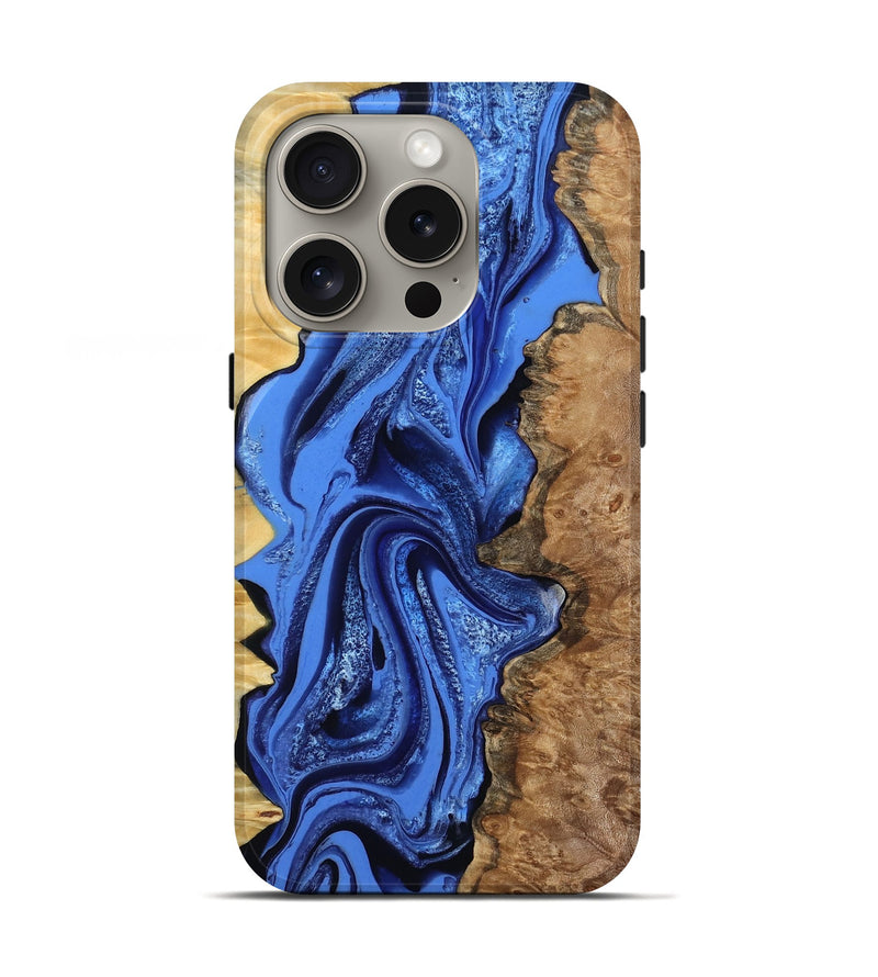iPhone 16 Pro Wood Live Edge Phone Case - Arnold (Blue, 801470)