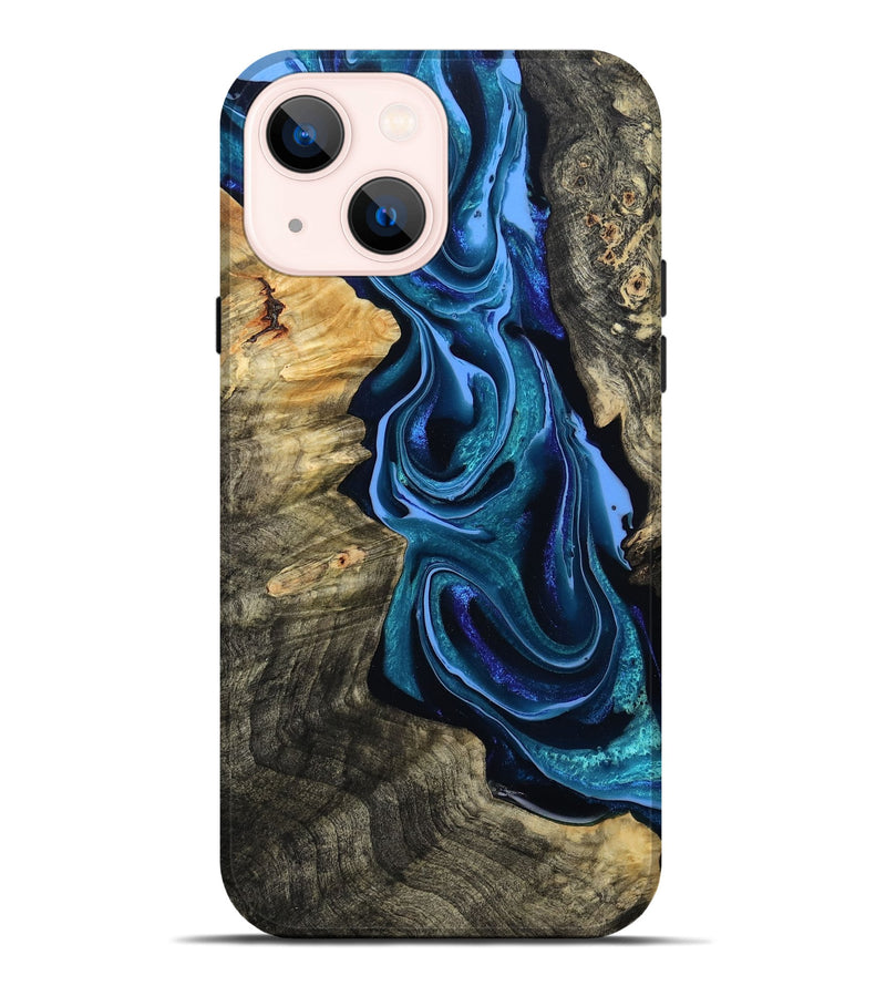 iPhone 14 Plus Wood Live Edge Phone Case - Khloe (Blue, 801473)